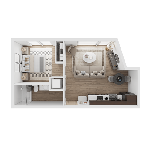 Floor plan for 1 bed, 1 bath, 515 sqft